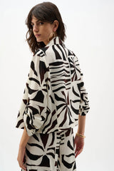 Joseph Ribkoff Woven Gauze Tropical Print Boxy Blazer 262193 Beige/Multi