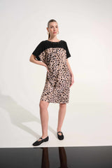 Joseph Ribkoff Silky Knit Animal Print Straight Dress 262610 Beige/Multi