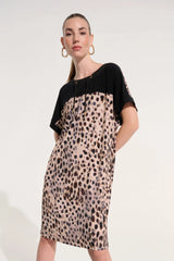 Joseph Ribkoff Silky Knit Animal Print Straight Dress 262610 Beige/Multi