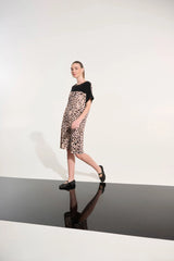 Joseph Ribkoff Silky Knit Animal Print Straight Dress 262610 Beige/Multi