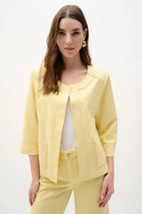 Joseph Ribkoff  Foiled Scuba Suede Boxy Jacket with Stud Details  262905 Mellow Yellow