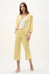 Joseph Ribkoff  Foiled Scuba Suede Boxy Jacket with Stud Details  262905 Mellow Yellow