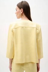 Joseph Ribkoff  Foiled Scuba Suede Boxy Jacket with Stud Details  262905 Mellow Yellow