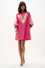 Joseph Ribkoff  Stretch Cotton Floral Embroidered Straight Dress 262911 Pink Sherbet/Canvas