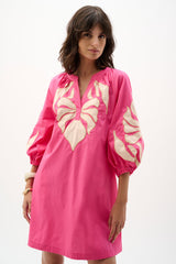 Joseph Ribkoff  Stretch Cotton Floral Embroidered Straight Dress 262911 Pink Sherbet/Canvas