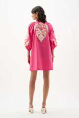 Joseph Ribkoff  Stretch Cotton Floral Embroidered Straight Dress 262911 Pink Sherbet/Canvas