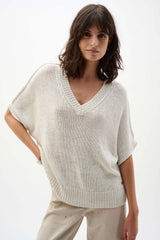 Joseph Ribkoff Viscose and Lurex Sweater Knit Relaxed Top 262925 Vanilla
