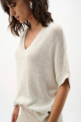 Joseph Ribkoff Viscose and Lurex Sweater Knit Relaxed Top 262925 Vanilla