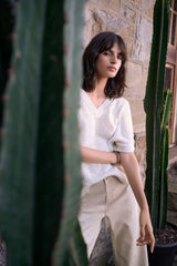 Joseph Ribkoff Viscose and Lurex Sweater Knit Relaxed Top 262925 Vanilla