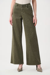 Joseph Ribkoff Featherweave Denim Wide Leg Jeans with Rhinestones
