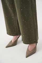 Joseph Ribkoff Featherweave Denim Wide Leg Jeans with Rhinestones