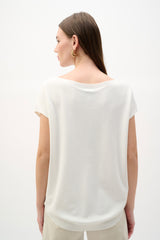 Joseph Ribkoff     Viscose Sweater Knit Top with Embroidered Flowers 262942 Vanilla