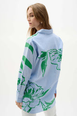 Joseph Ribkoff Cotton Stripe Floral Print Boxy Blouse 262951 Vanilla/Multi