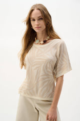 Joseph Ribkoff Viscose Jacquard Knit Tropical Print Sweater 262956 Moonstone/Canvas