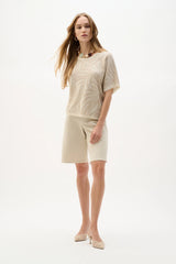 Joseph Ribkoff Viscose Jacquard Knit Tropical Print Sweater 262956 Moonstone/Canvas