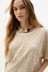 Joseph Ribkoff Viscose Jacquard Knit Tropical Print Sweater 262956 Moonstone/Canvas