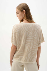 Joseph Ribkoff Viscose Jacquard Knit Tropical Print Sweater 262956 Moonstone/Canvas