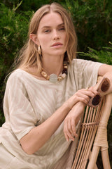 Joseph Ribkoff Viscose Jacquard Knit Tropical Print Sweater 262956 Moonstone/Canvas