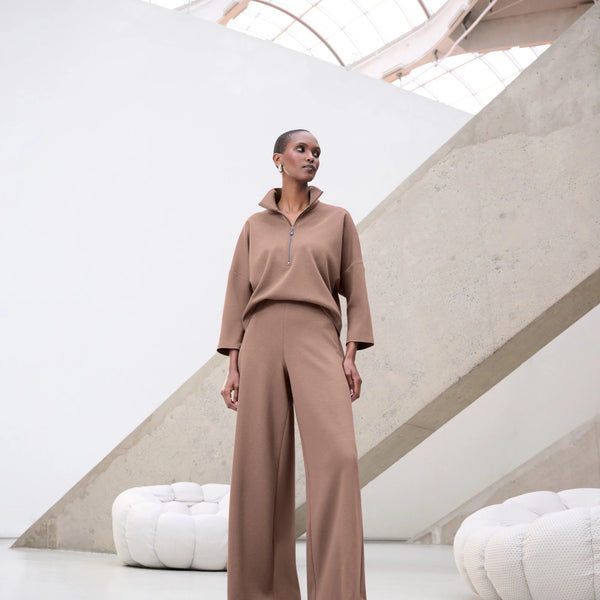 Joseph Ribkoff Scuba Jersey Mock-Neck Wide Leg Jumpsuit – Fashion