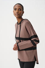 Joseph Ribkoff Sweater Knit Striped Hooded Sweater