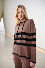 Joseph Ribkoff Sweater Knit Striped Hooded Sweater