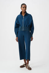 Joseph Ribkoff Knit Denim Funnel-Neck Bomber Jacket