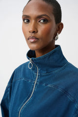 Joseph Ribkoff Knit Denim Funnel-Neck Bomber Jacket
