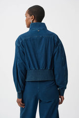 Joseph Ribkoff Knit Denim Funnel-Neck Bomber Jacket