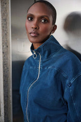 Joseph Ribkoff Knit Denim Funnel-Neck Bomber Jacket