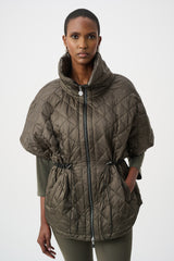 Joseph Ribkoff Quilted Nylon Shawl-Neck Boxy Vest