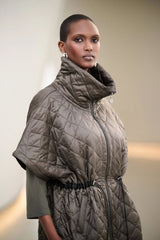 Joseph Ribkoff Quilted Nylon Shawl-Neck Boxy Vest