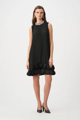 Joseph Ribkoff Signature Pleated Georgette Embellished A-Line Dress