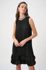 Joseph Ribkoff Signature Pleated Georgette Embellished A-Line Dress