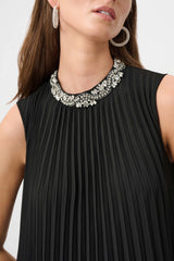 Joseph Ribkoff Signature Pleated Georgette Embellished A-Line Dress