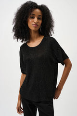 Joseph Ribkoff Metallic Knitted T-shirt with Rhinestones