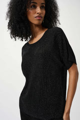 Joseph Ribkoff Metallic Knitted T-shirt with Rhinestones