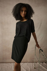 Joseph Ribkoff Metallic Knitted T-shirt with Rhinestones