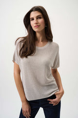Joseph Ribkoff Metallic Knitted T-shirt with Rhinestones
