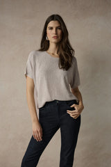 Joseph Ribkoff Metallic Knitted T-shirt with Rhinestones