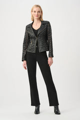 Joseph Ribkoff Foiled Faux Suede and Mesh Moto Jacket 263910 Black