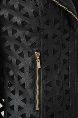 Joseph Ribkoff Foiled Faux Suede and Mesh Moto Jacket 263910 Black