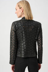 Joseph Ribkoff Foiled Faux Suede and Mesh Moto Jacket 263910 Black