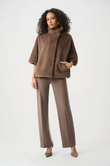 Joseph Ribkoff Chevron Faux Fur Cape-Style Jacket