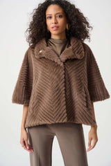 Joseph Ribkoff Chevron Faux Fur Cape-Style Jacket