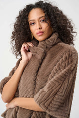Joseph Ribkoff Chevron Faux Fur Cape-Style Jacket