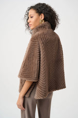 Joseph Ribkoff Chevron Faux Fur Cape-Style Jacket