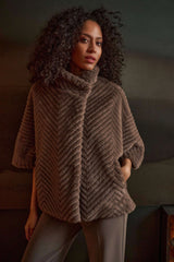 Joseph Ribkoff Chevron Faux Fur Cape-Style Jacket