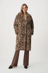 Joseph Ribkoff Faux Fur Leopard Print Straight Coat