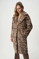 Joseph Ribkoff Faux Fur Leopard Print Straight Coat