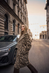 Joseph Ribkoff Faux Fur Leopard Print Straight Coat